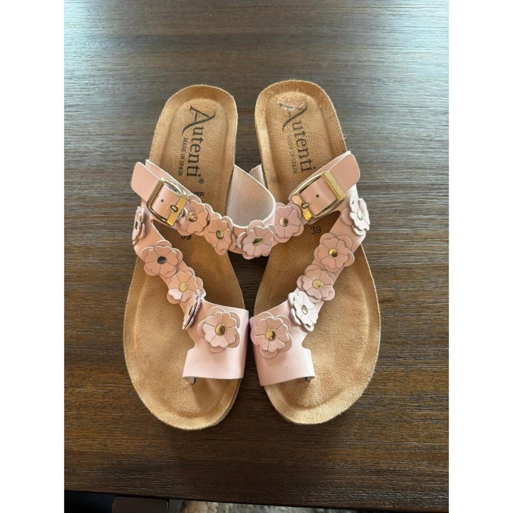 Autenti Pink Floral Sandal 39 8.5 Leather Sole